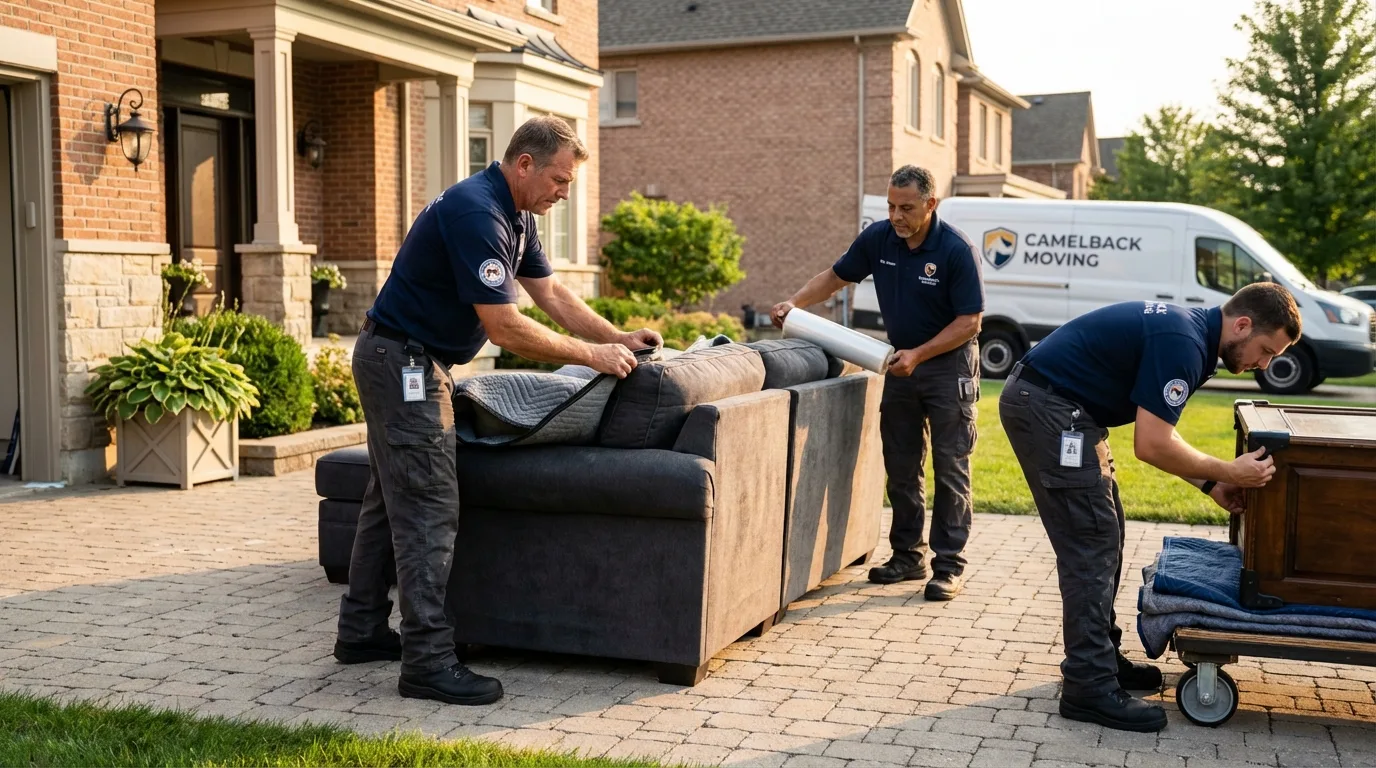 Large estate moving crew wrapping furniture in Cadott, WI